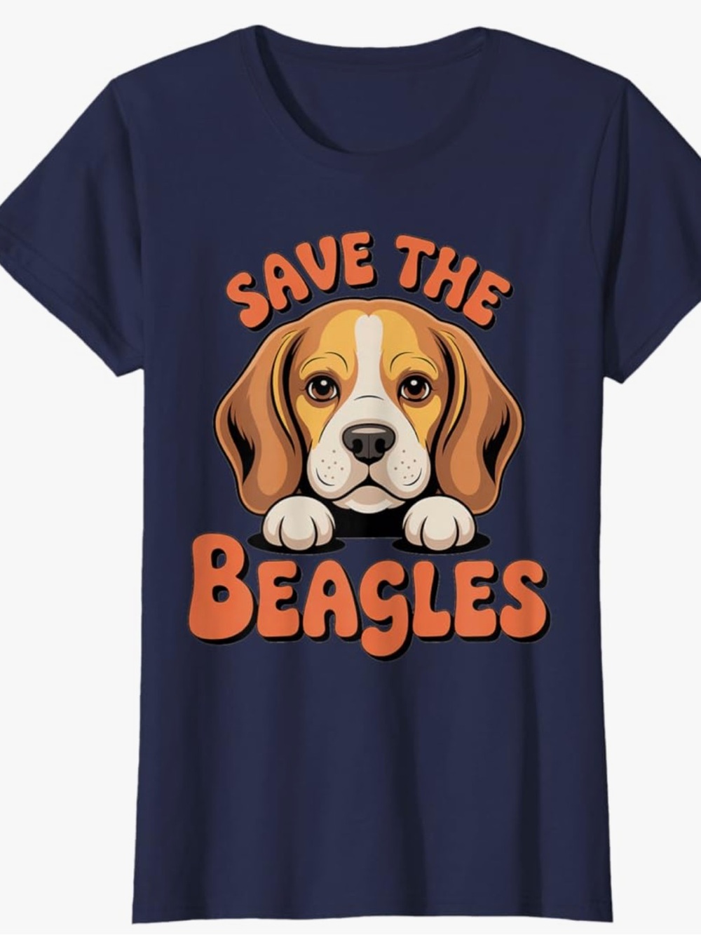 Chic Nation Navy "Save The Beagles" Graphic Tee with Orange Print
